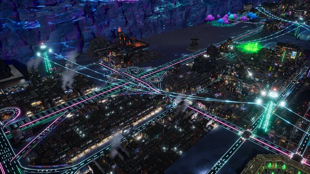 Highway cloverleaf with power lines